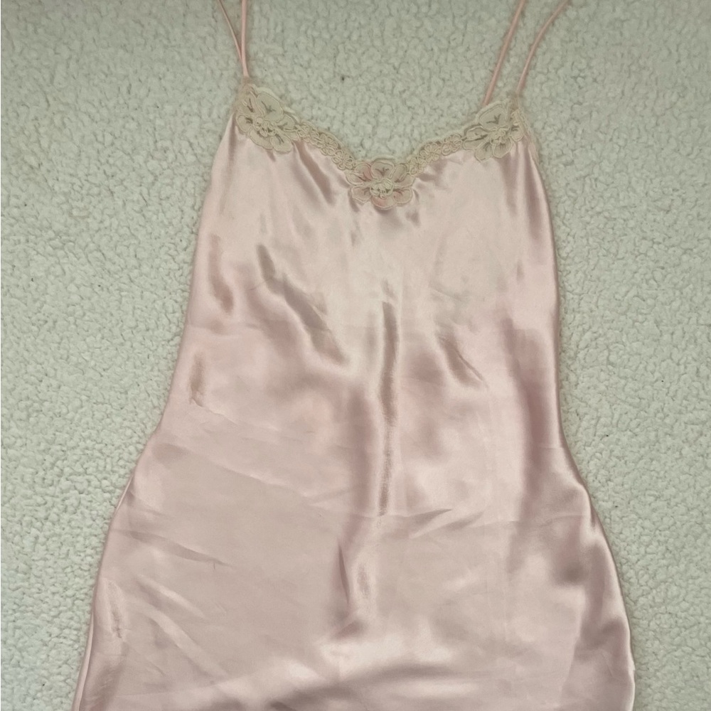 Sabrina by Mervyns Light Pink Satin Lingerie Slip Dress with White Flower Detail